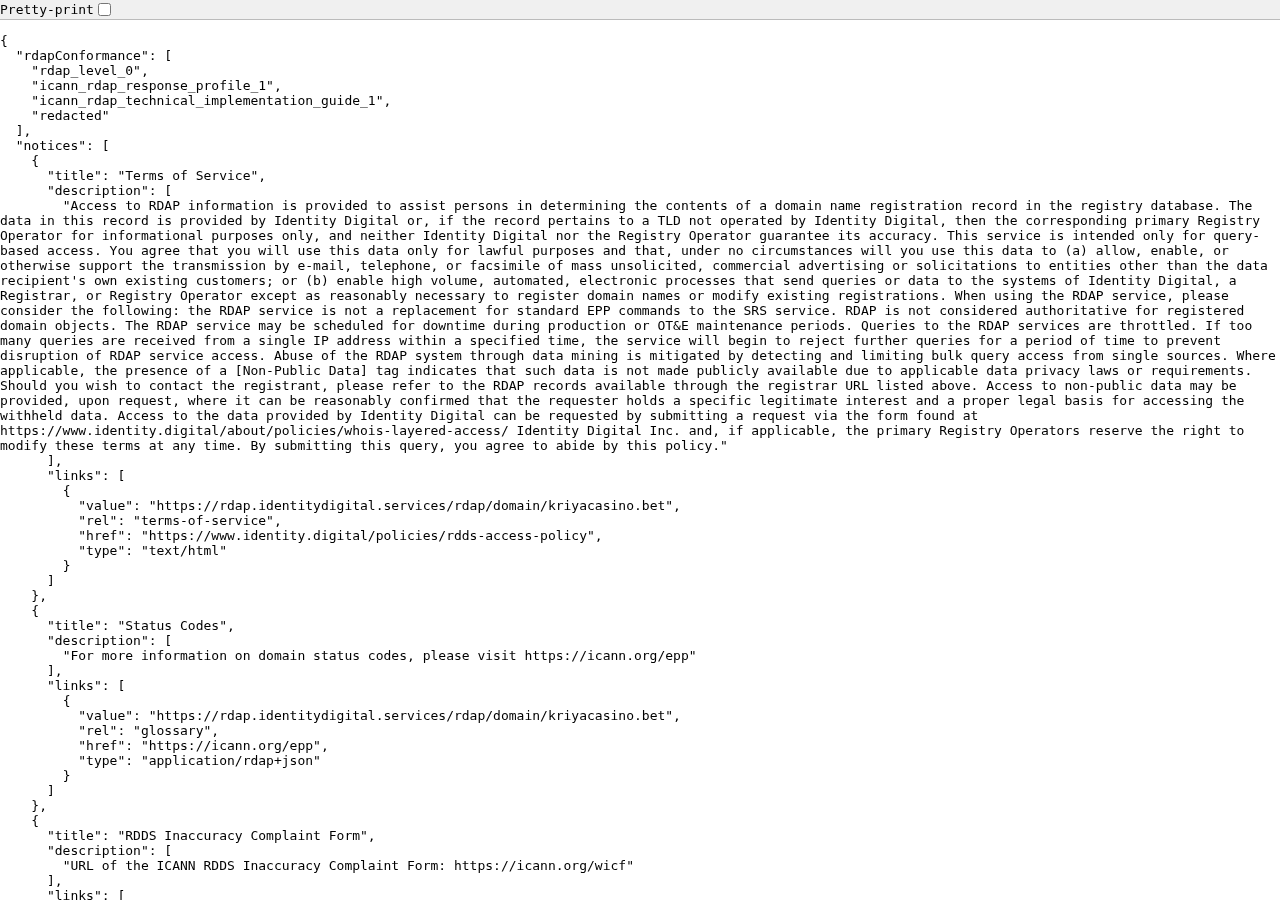 Local capture of the second displayed source record concerning Kriya Casino