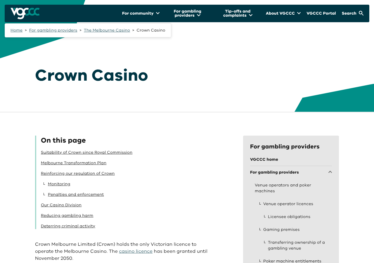 Local capture of the first displayed source record concerning Crown Casino