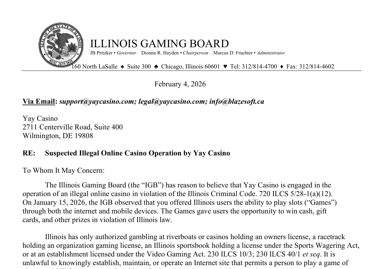 Local capture of the first displayed source record concerning Yay Casino